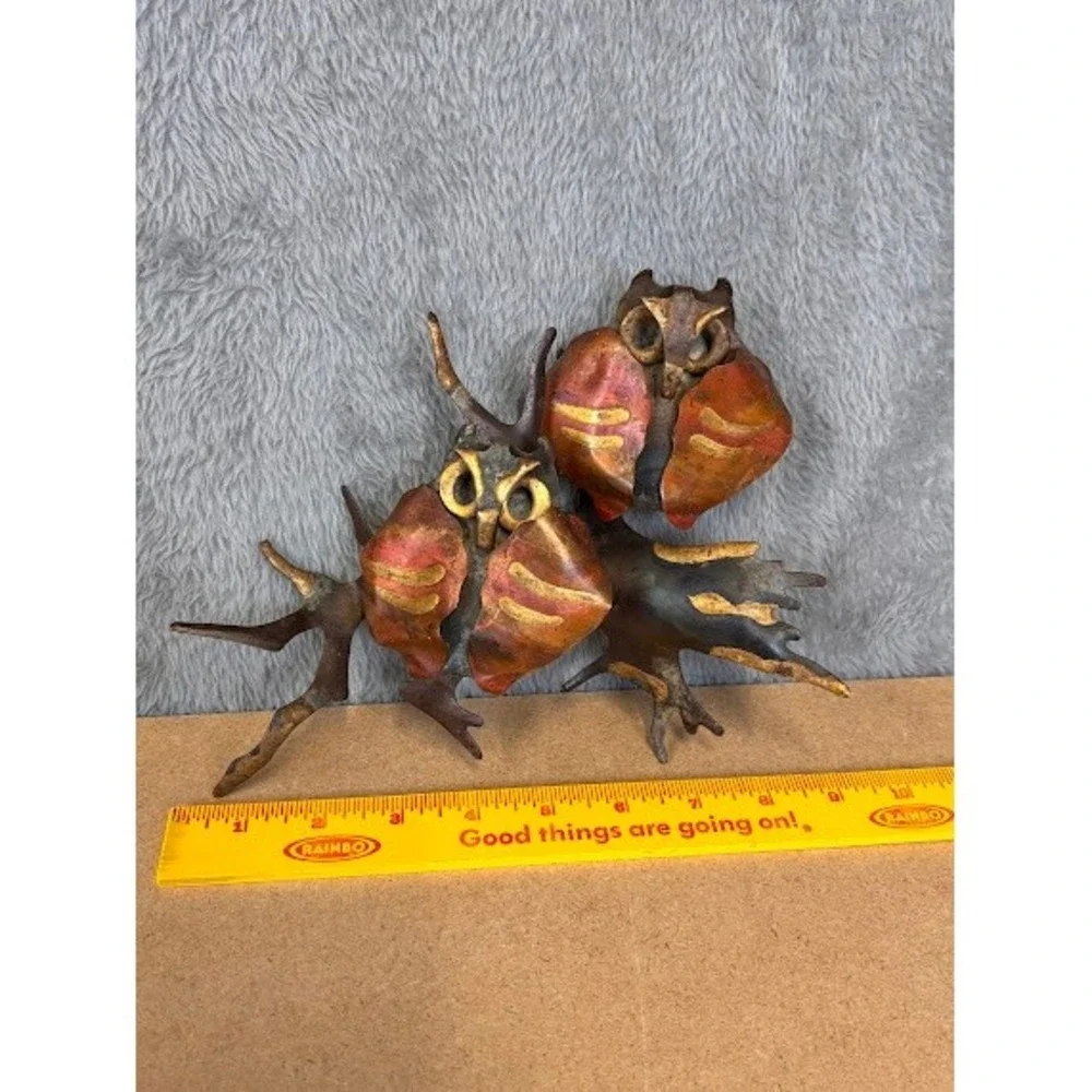 Vintage Brutalist Metal‎ Owl Wall Art Set Copper Brass Mid Century Modern Decor